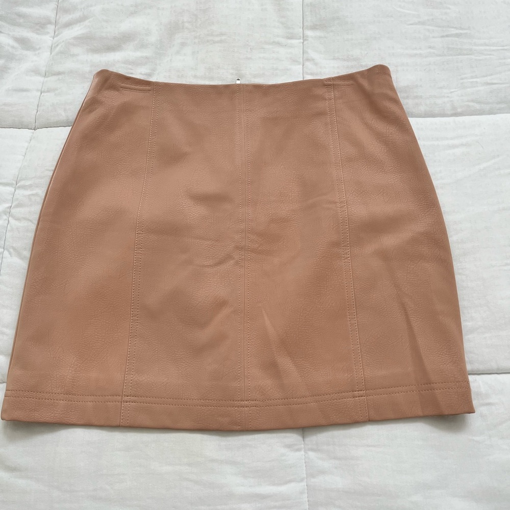 Blush colored pleather mini skirt